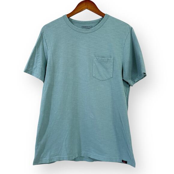 Faherty Organic Cotton Men's Sunwashed Pocket Tee Washed Teal Blue Size M *READ* - Picture 1 of 10